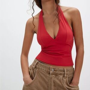 Elegant Red Halter Neck Women's Tank Top
